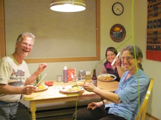 Even a book reviewer has to eat…Betsy on the right, enjoying a Japanese dinner she described as the most authentic since her time in Japan.