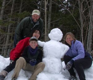 Tom, Azusa, Jay, SnowWoman and Betsy on a snowy day in Hokkaido, March, 2006